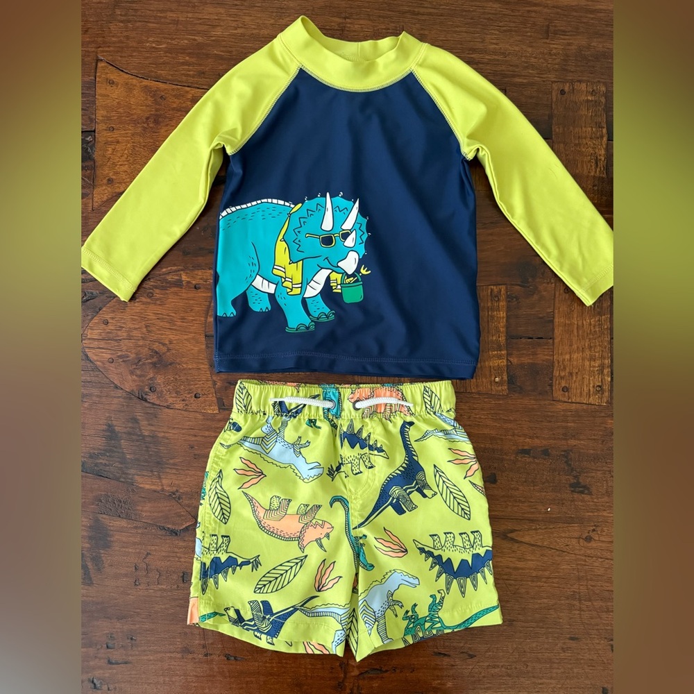 Carter's Blue and Green Dinosaur Rashguard Swim Set